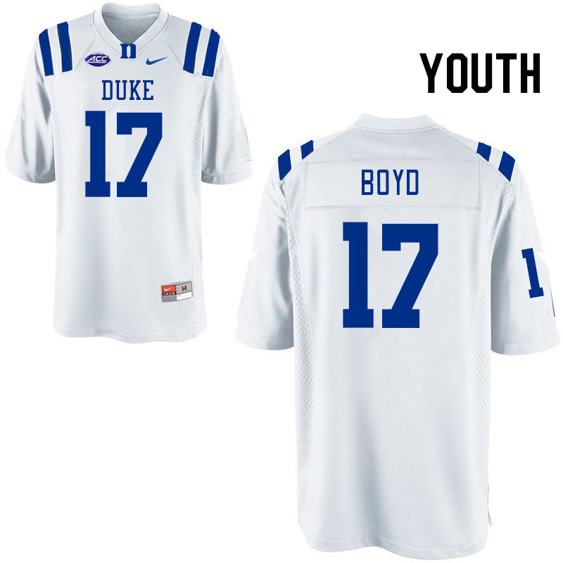 Youth #17 Quran Boyd Duke Blue Devils College Football Jerseys Stitched Sale-White